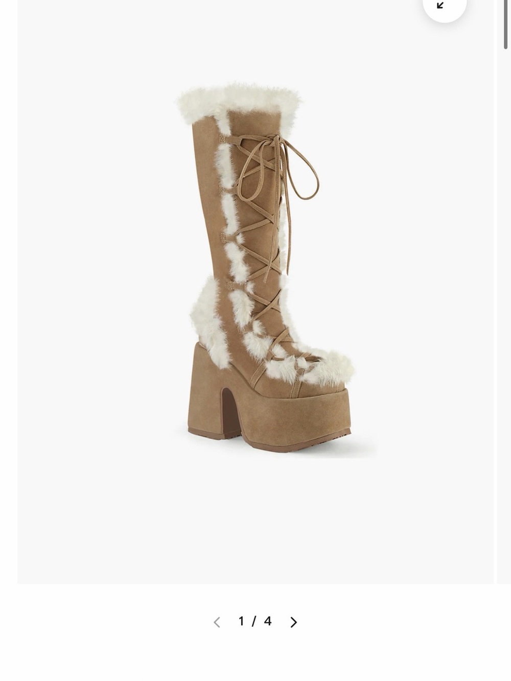 Demonia Tan Faux Fur-Trim Platform Knee-High Lace-Up Boots